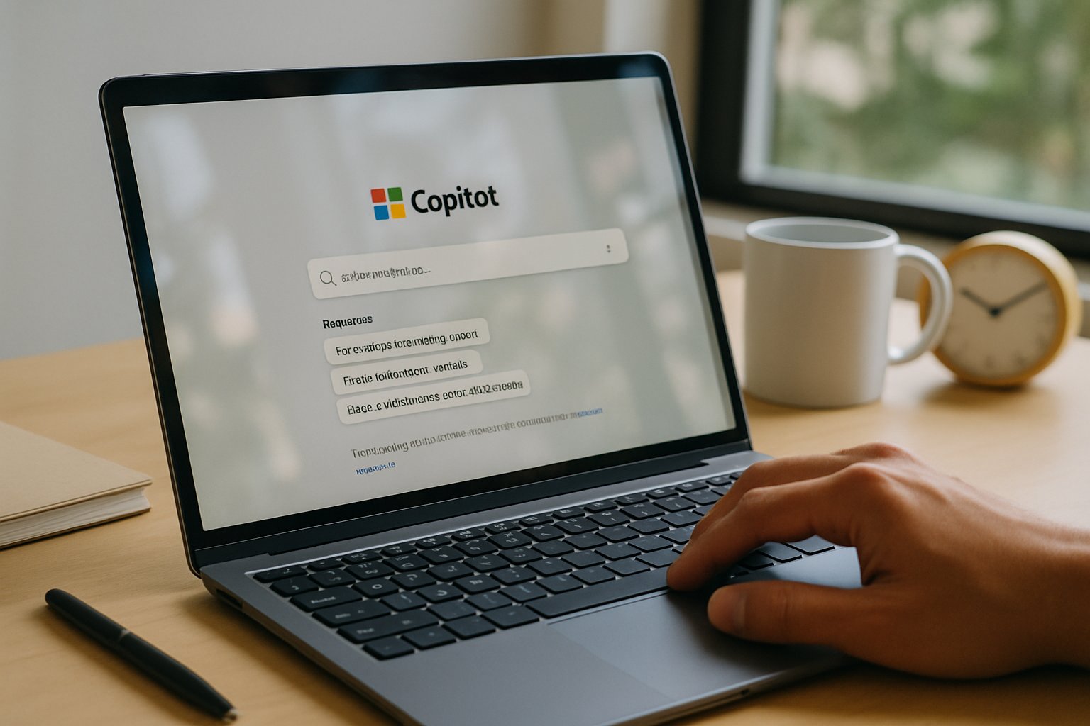 User exploring Microsoft Copilot Adoption on laptop in office environment.
