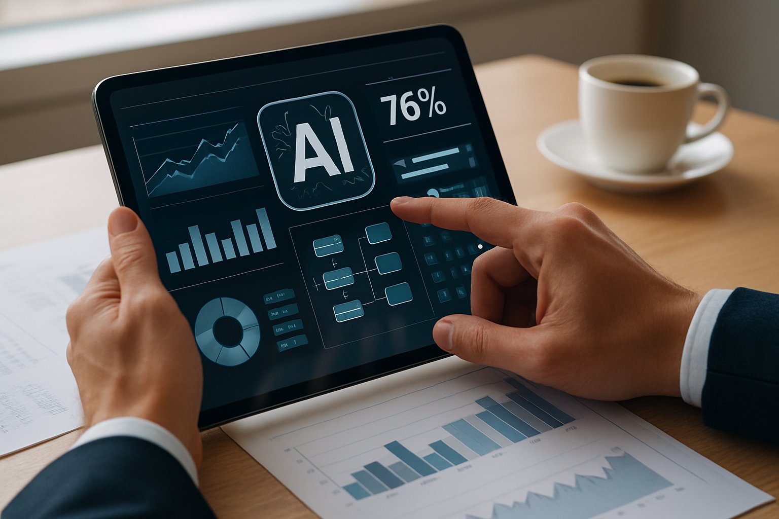 AI Adoption dashboard on a tablet for enterprise workflow analysis.