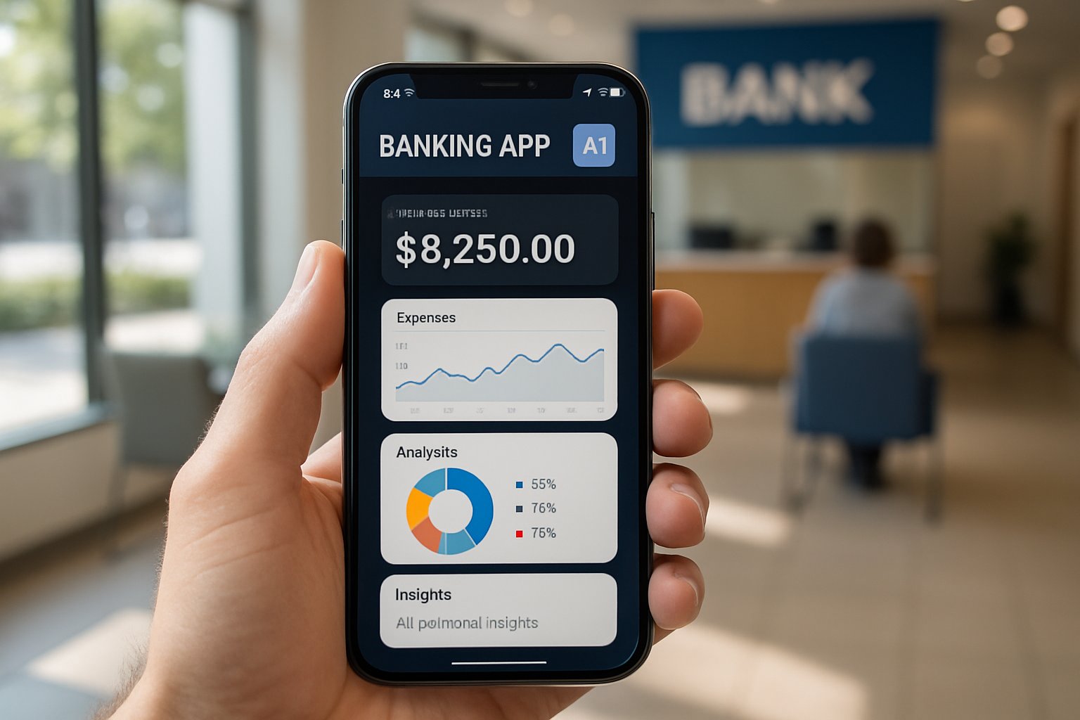 Customer using a banking app demonstrating ai adoption in banking​.