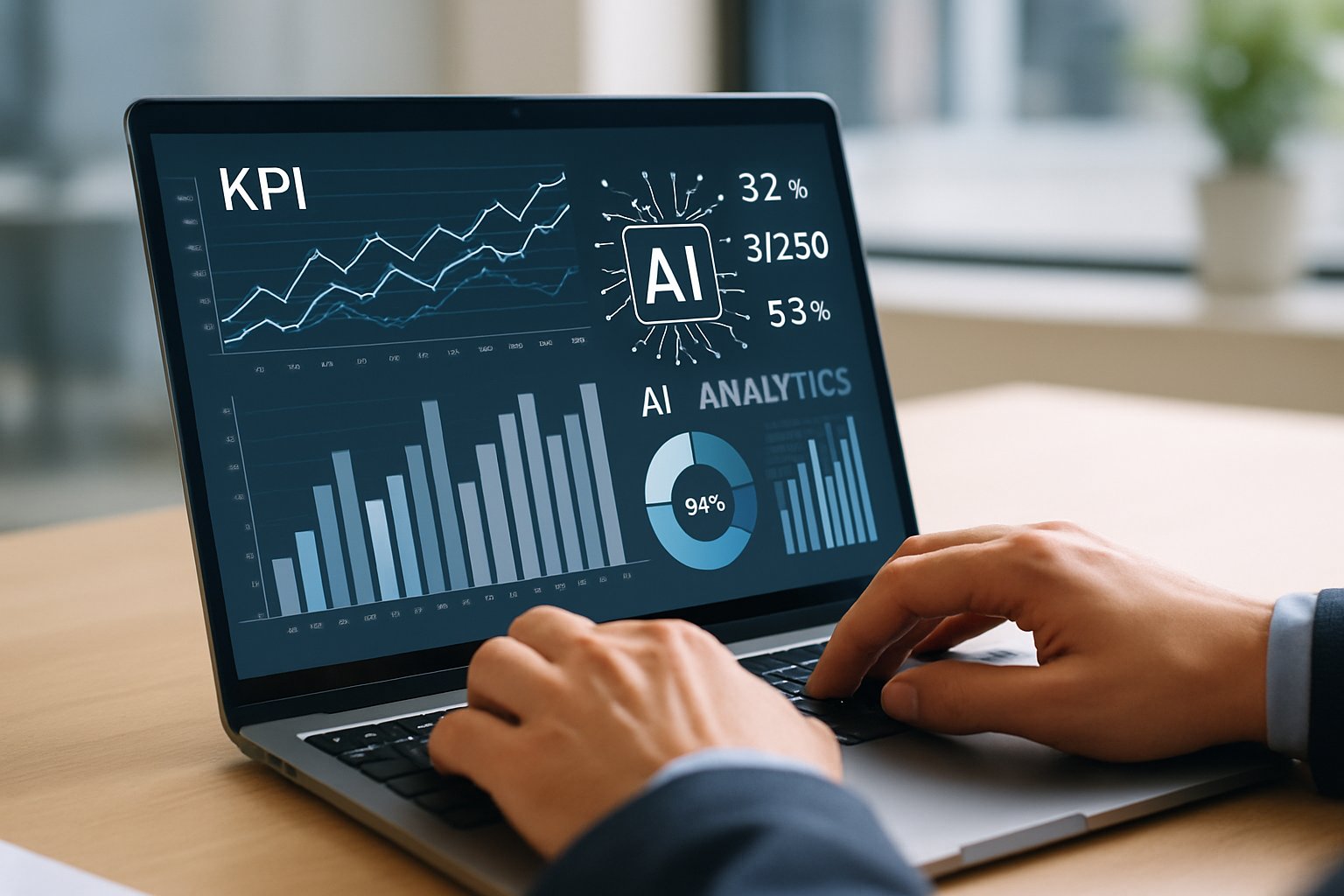 hands using laptop to analyze AI adoption data in enterprise