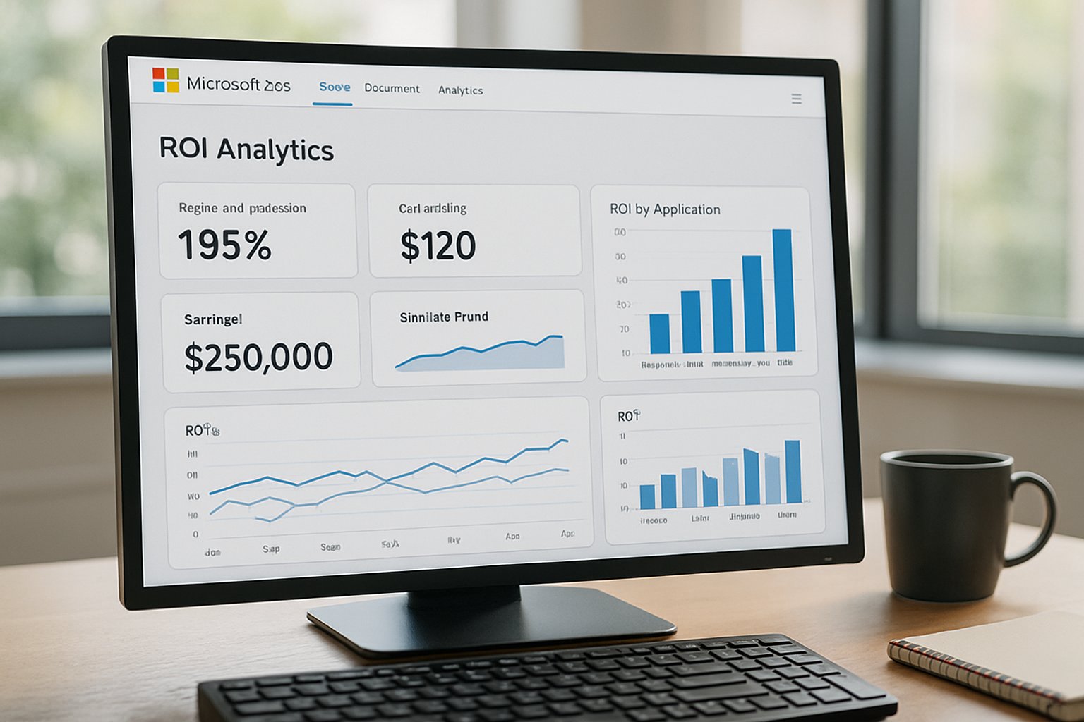 Microsoft 365 Copilot ROI dashboard showing key performance indicators and analytics.