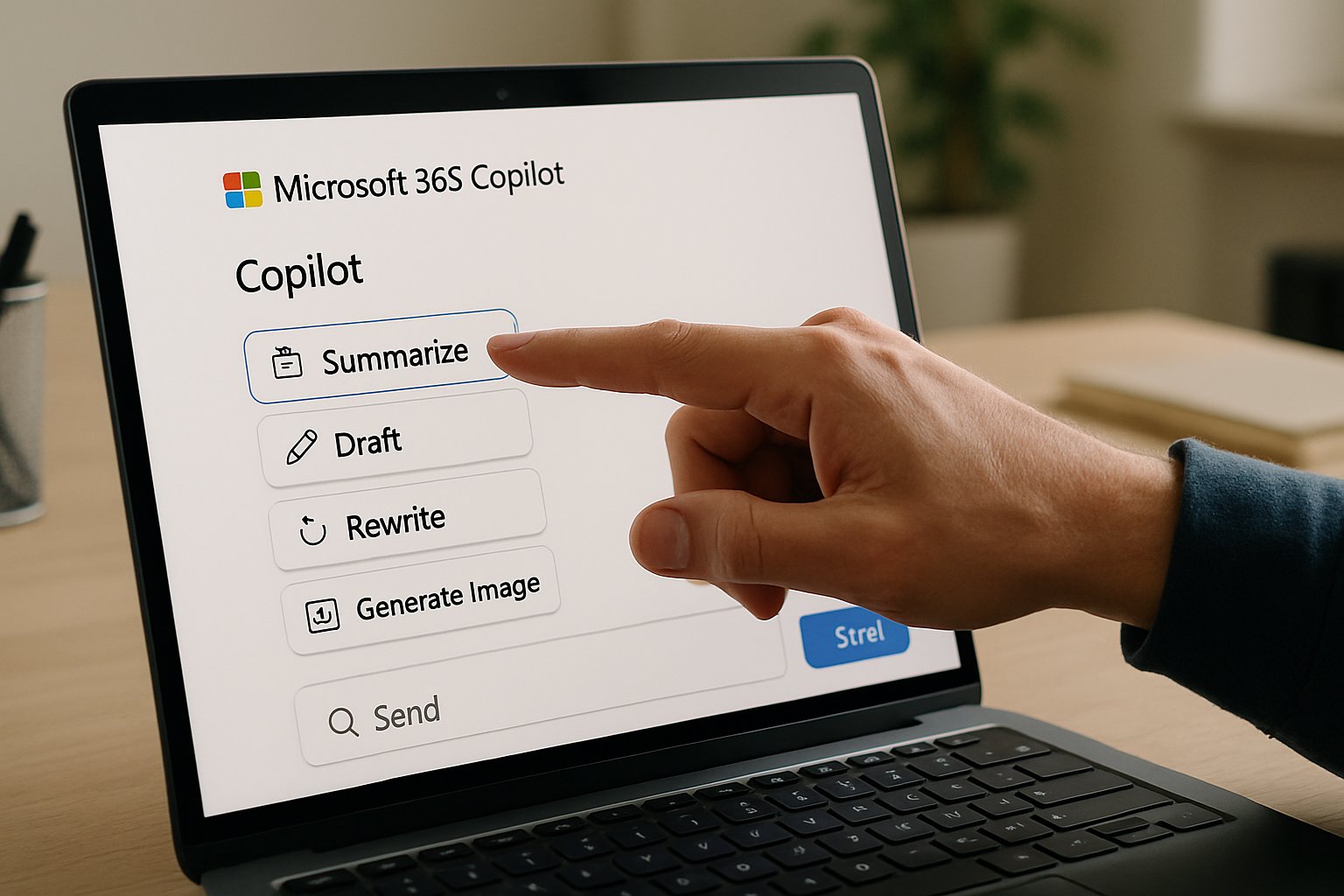 Professional reviewing Microsoft 365 Copilot adoption features on a laptop screen.