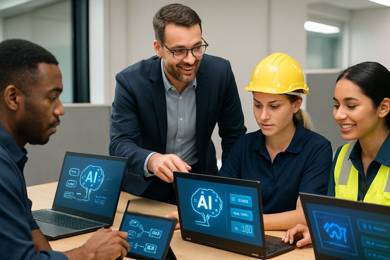 Manager training frontline staff on AI adoption tools