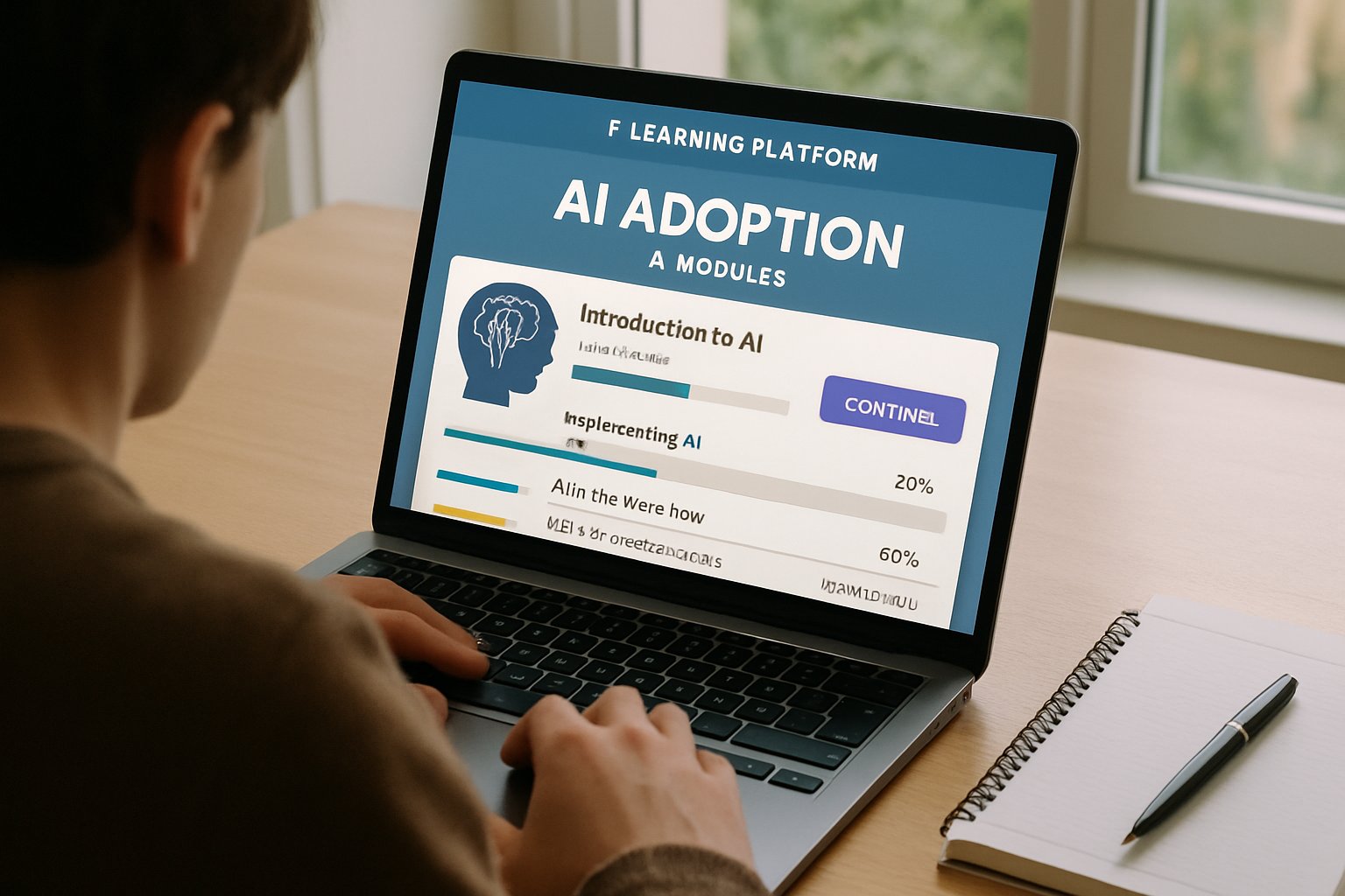 Employee using microlearning platform for AI Adoption skills development.