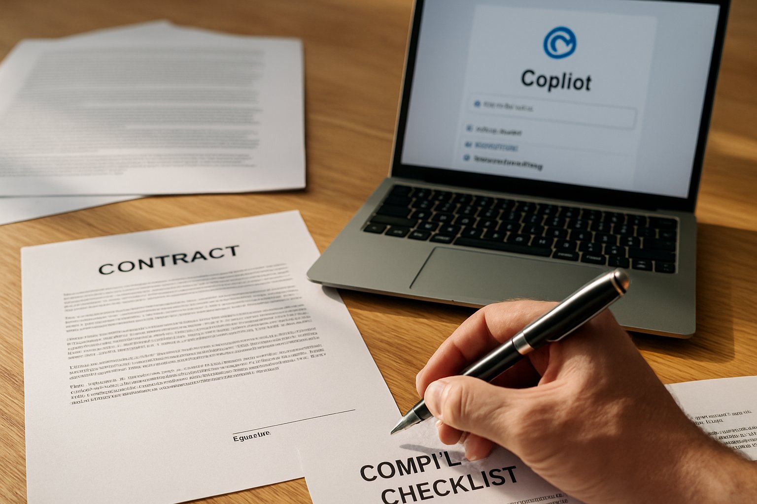 Signing contract for safe Microsoft Copilot Adoption with open document clause.