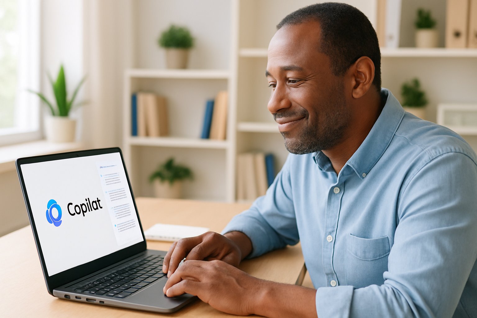 Professional using Microsoft Copilot Adoption in a calm workspace