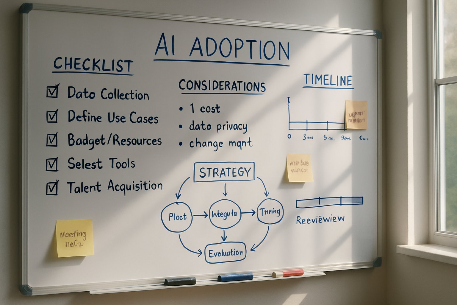 AI adoption checklist and strategy written on office whiteboard