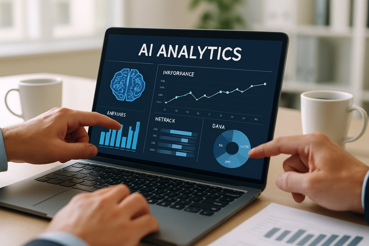 Executive reviewing AI analytics dashboard during enterprise strategy planning.