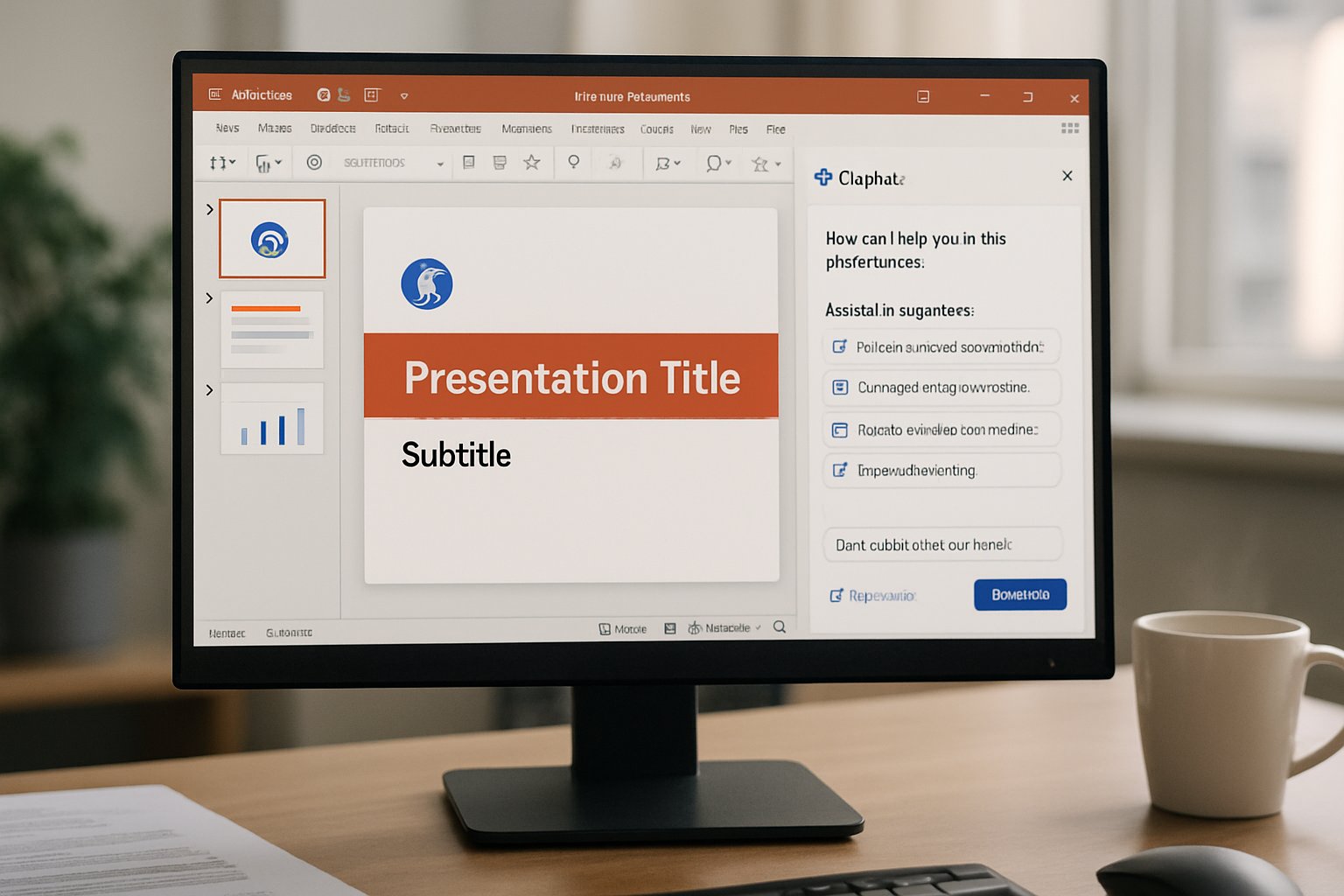 Copilot in PowerPoint interface providing slide suggestions in office setting