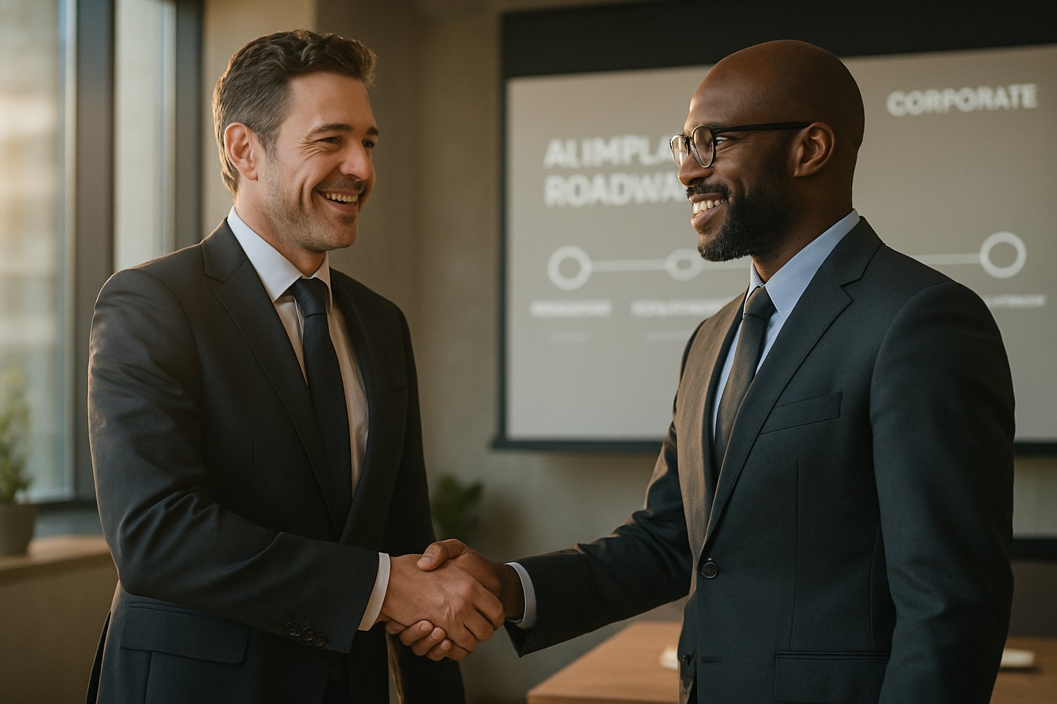 Enterprise handshake representing trust with ai adoption partners.