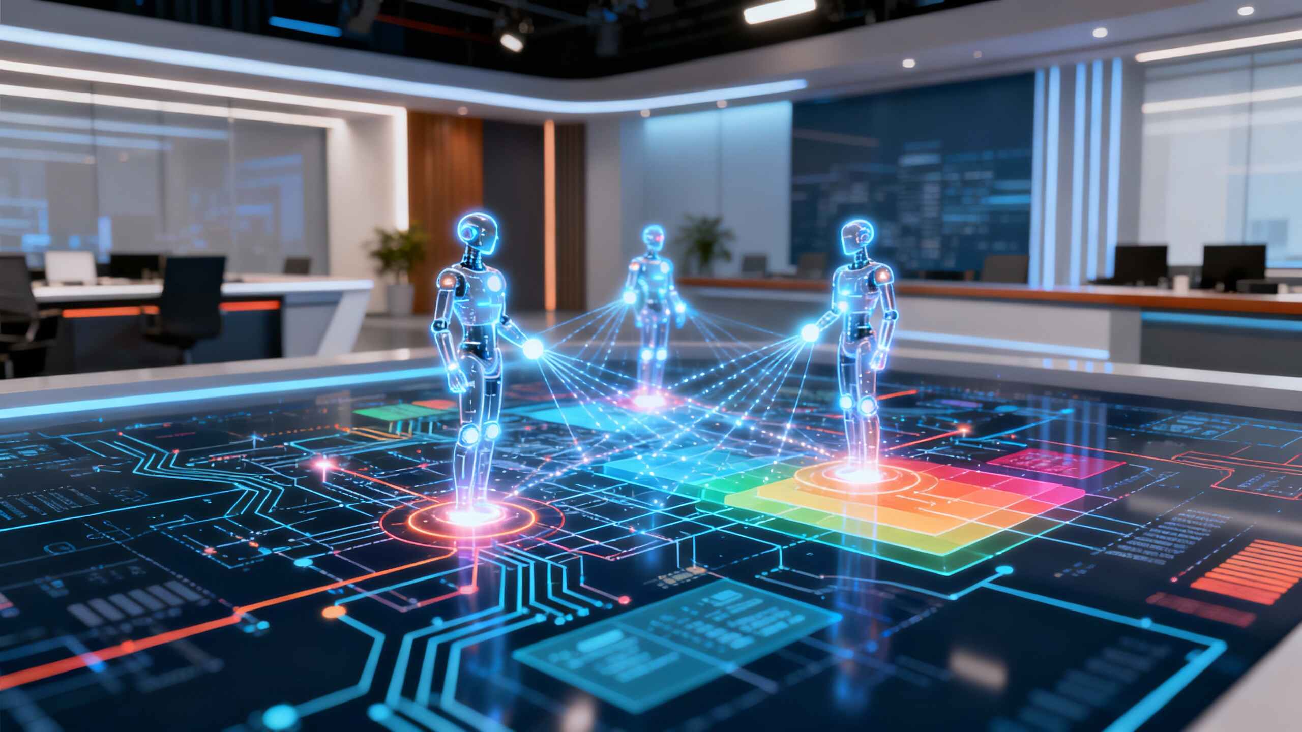 Agentic AI coordinating multi-agent systems at production scale.