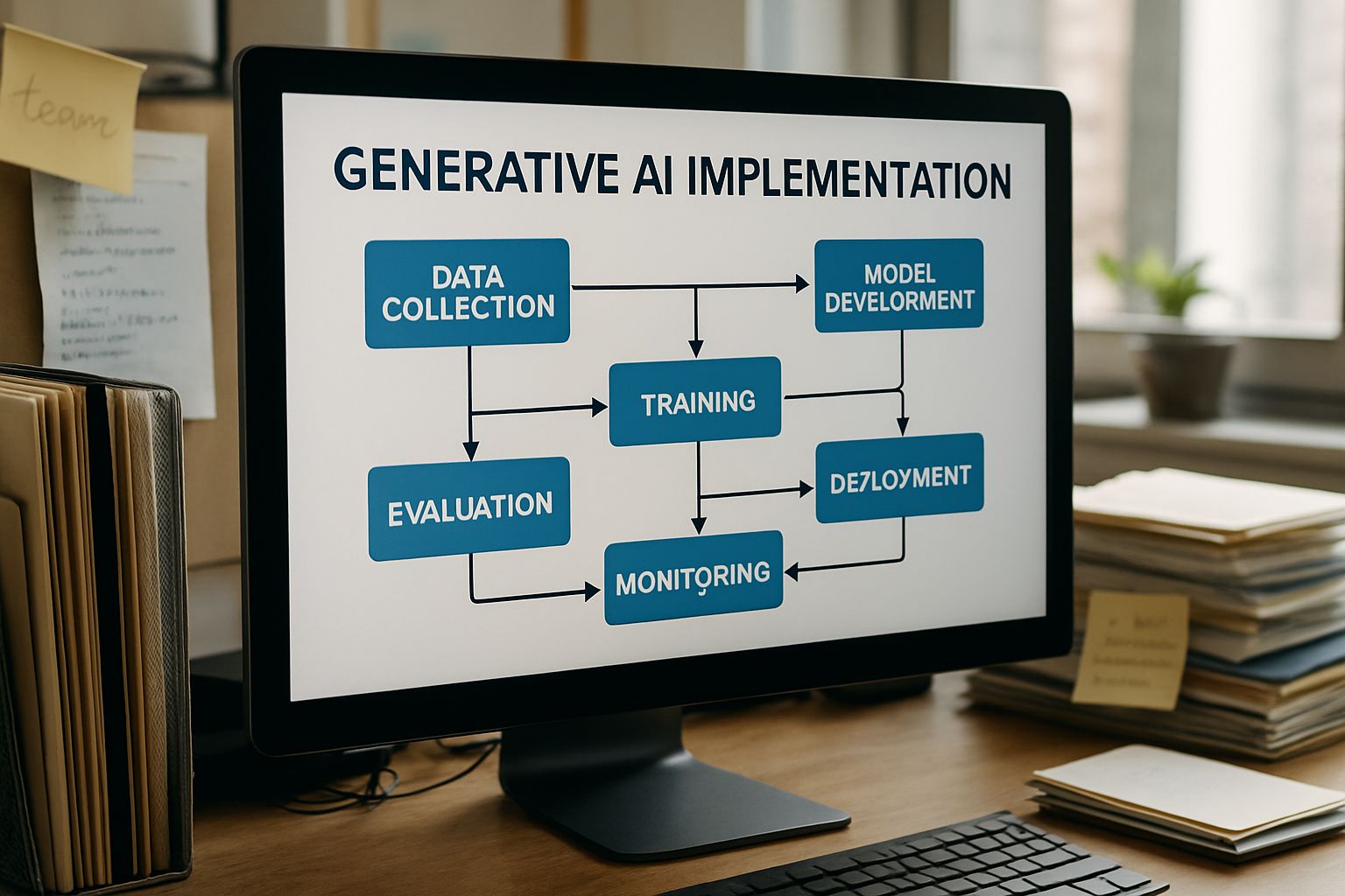 Generative AI implementation flowchart displayed in real office environment