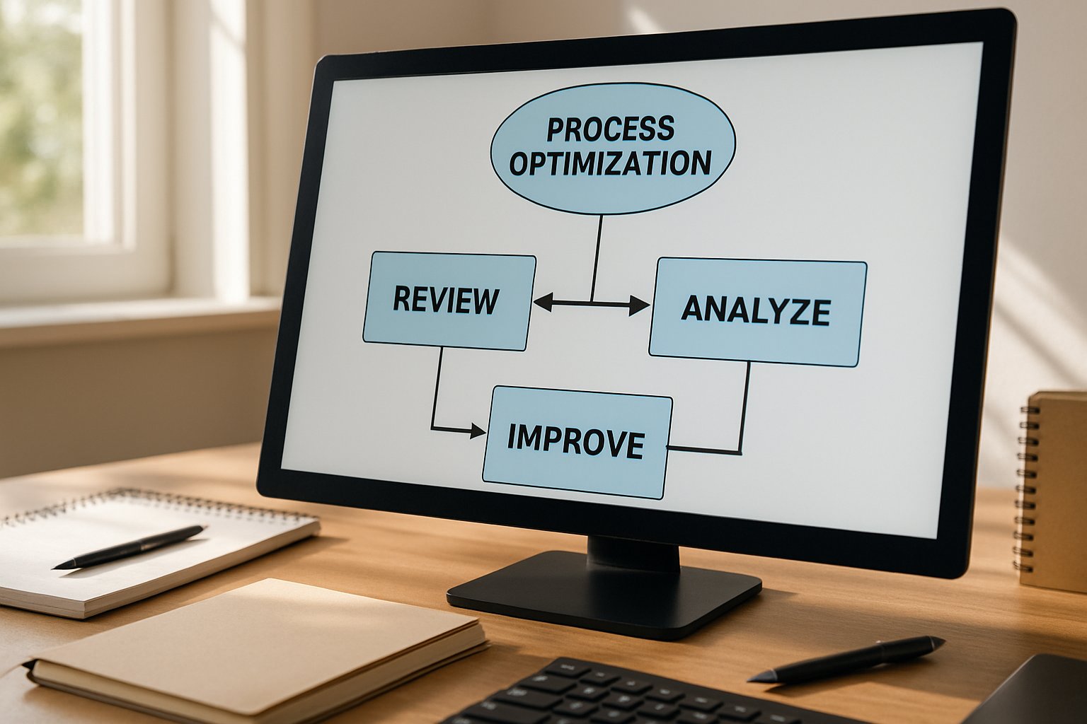 Workflow diagram illustrating AI solution development steps on a computer screen.