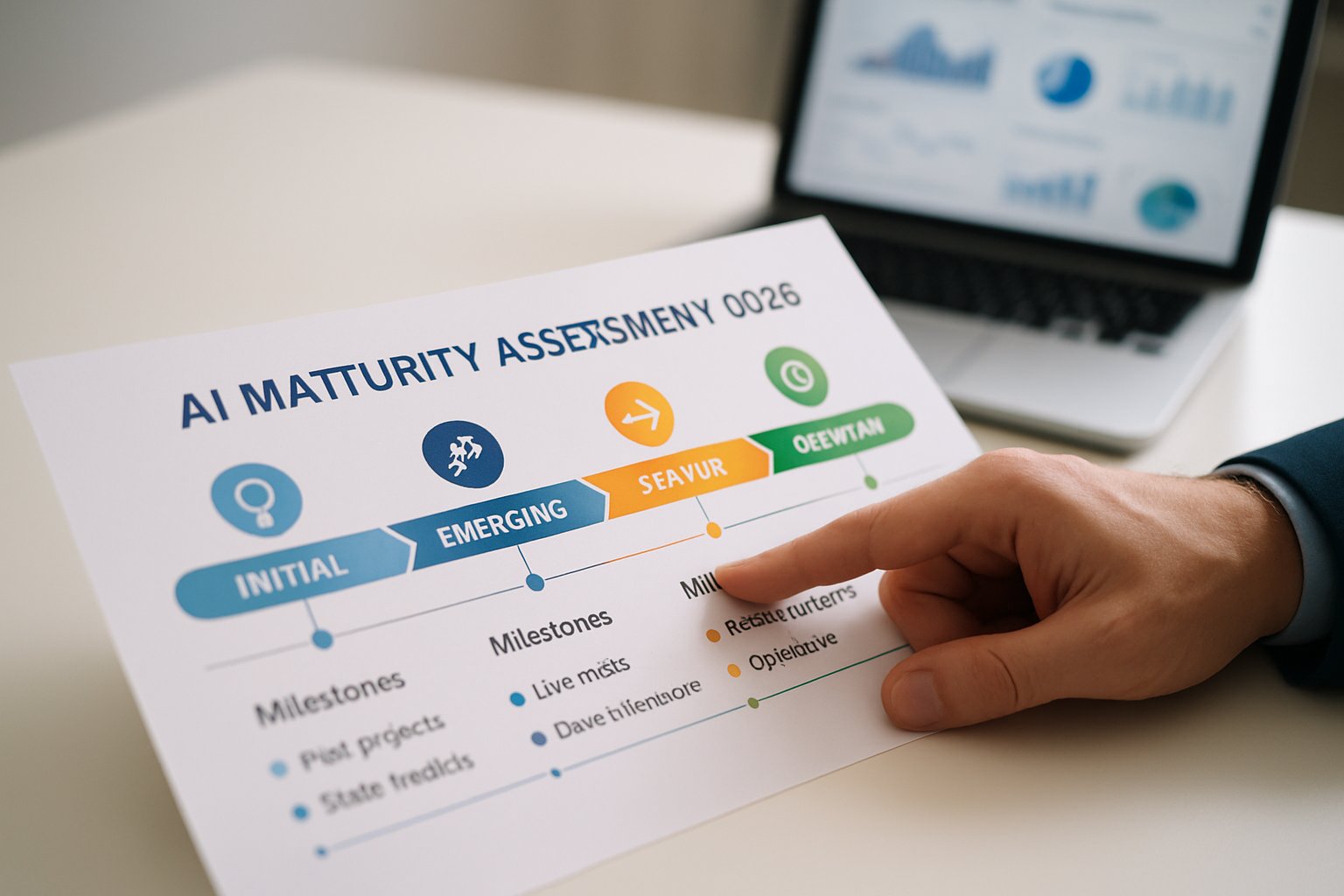AI maturity assessment 2026 roadmap document highlighted in a workplace setting.