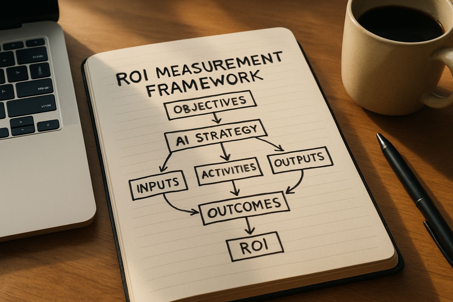 AI ROI measurement framework diagram in a business planner
