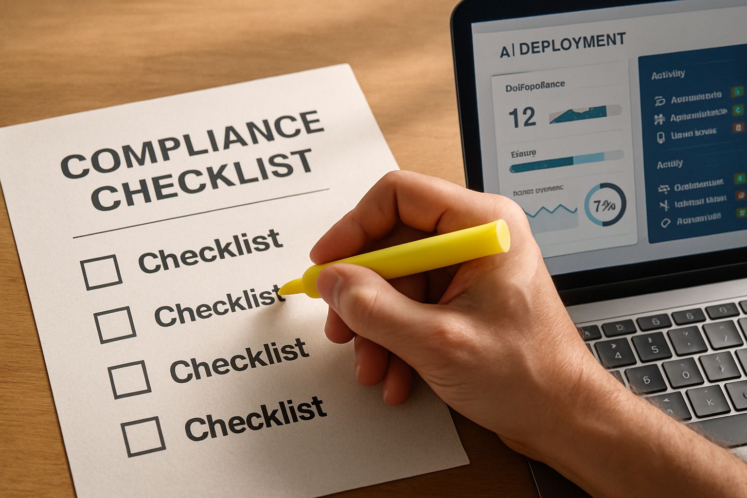 Checklist highlighted during ai deployment legal compliance review process.