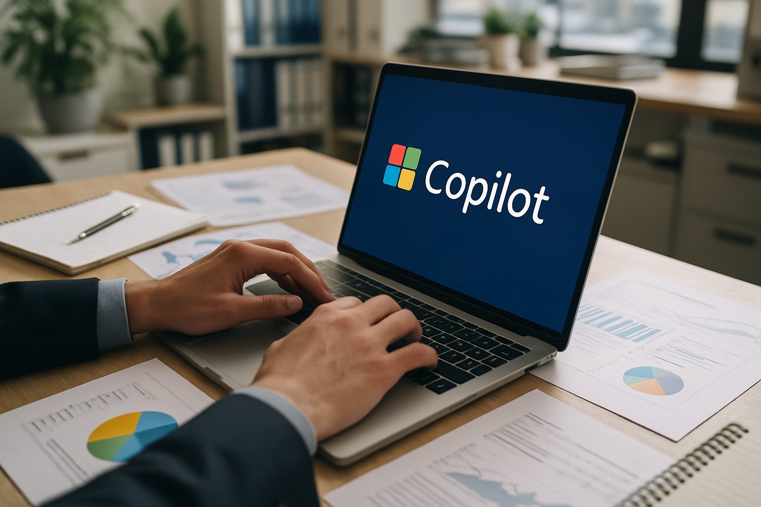 Microsoft Copilot Consulting expert analyzing CRM data on a laptop interface.