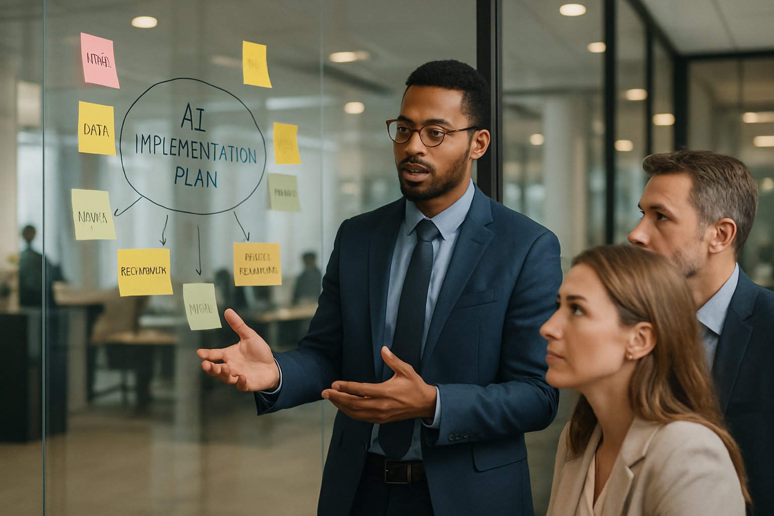 Expert consultant guides clients through AI strategy consulting plan.