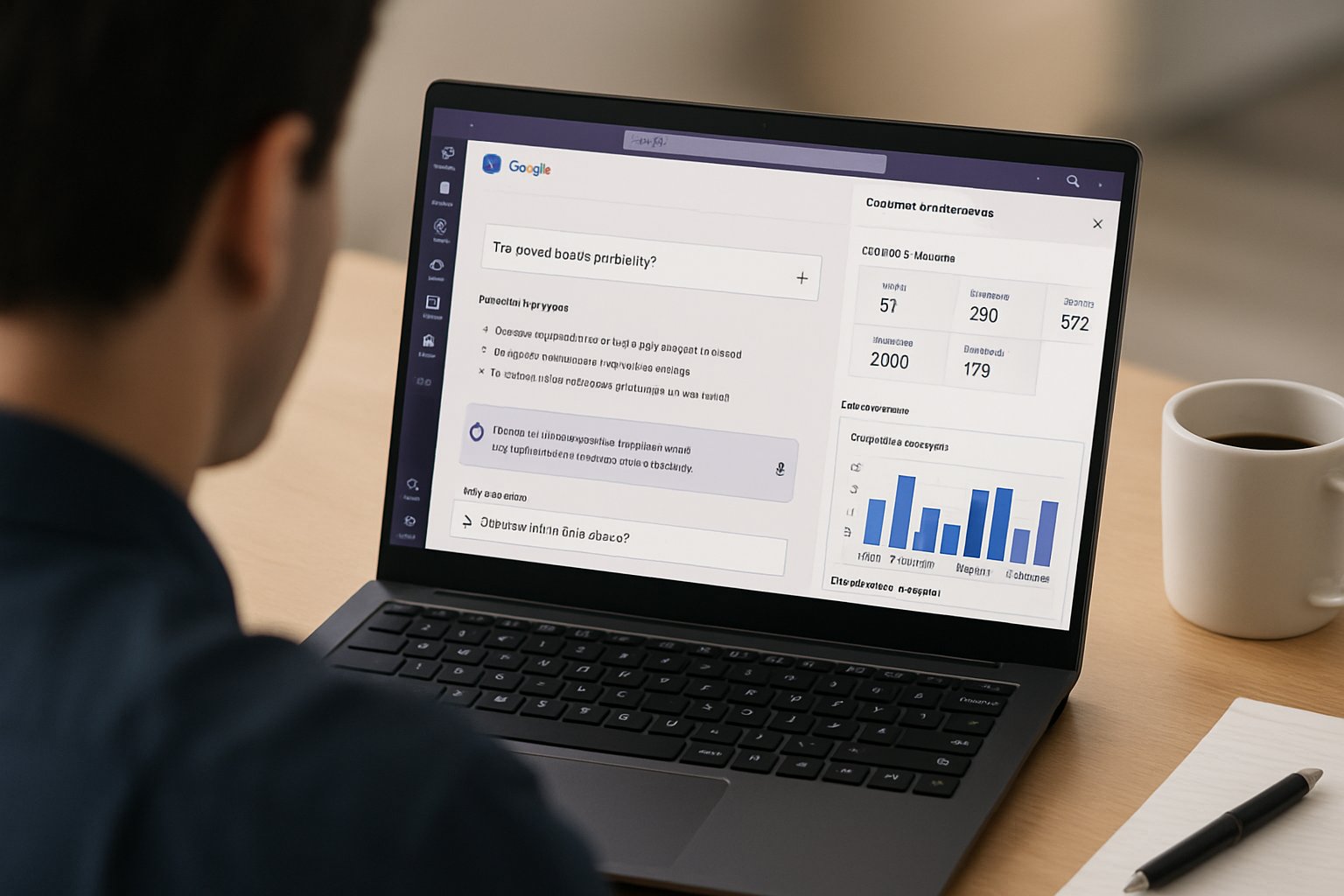 Employee using Microsoft Copilot Consulting dashboard on Microsoft Teams.
