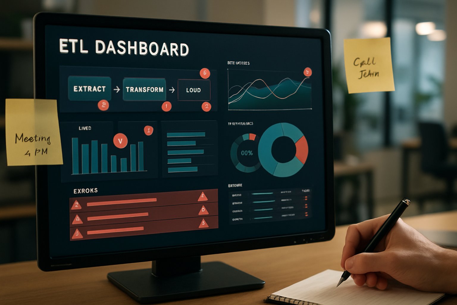 ai data pipeline dashboard with error alerts visible