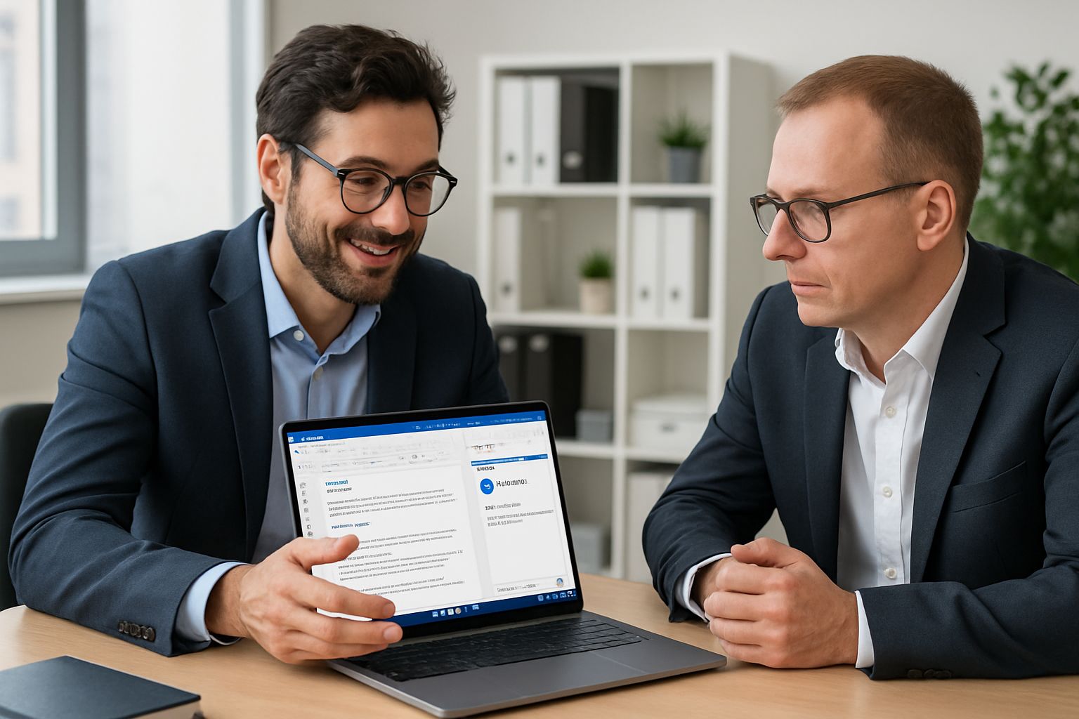 IT consultant guiding client on Microsoft Copilot Consulting deployment.
