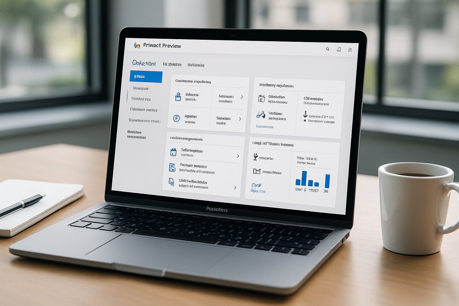 Microsoft Copilot Governance controls presented on Microsoft Purview dashboard in an executive setting.