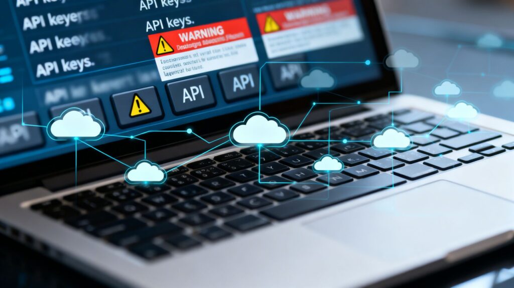 Illustration of exposed API keys and potential lateral access in AI systems.