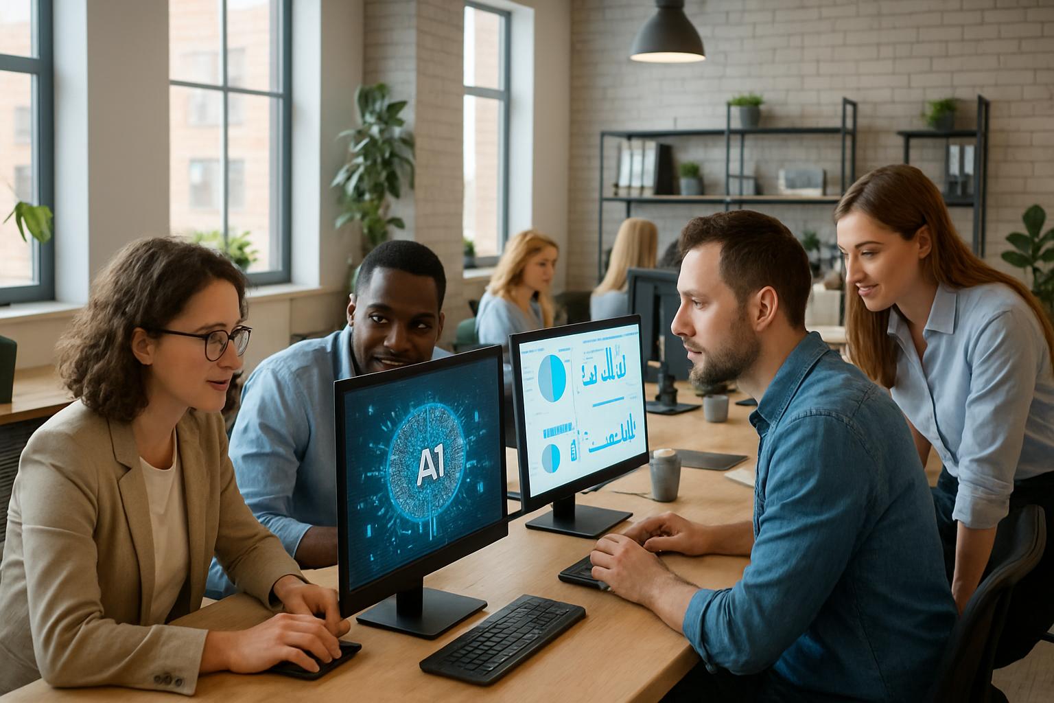 Employees collaborating in modern office to improve organizational readiness