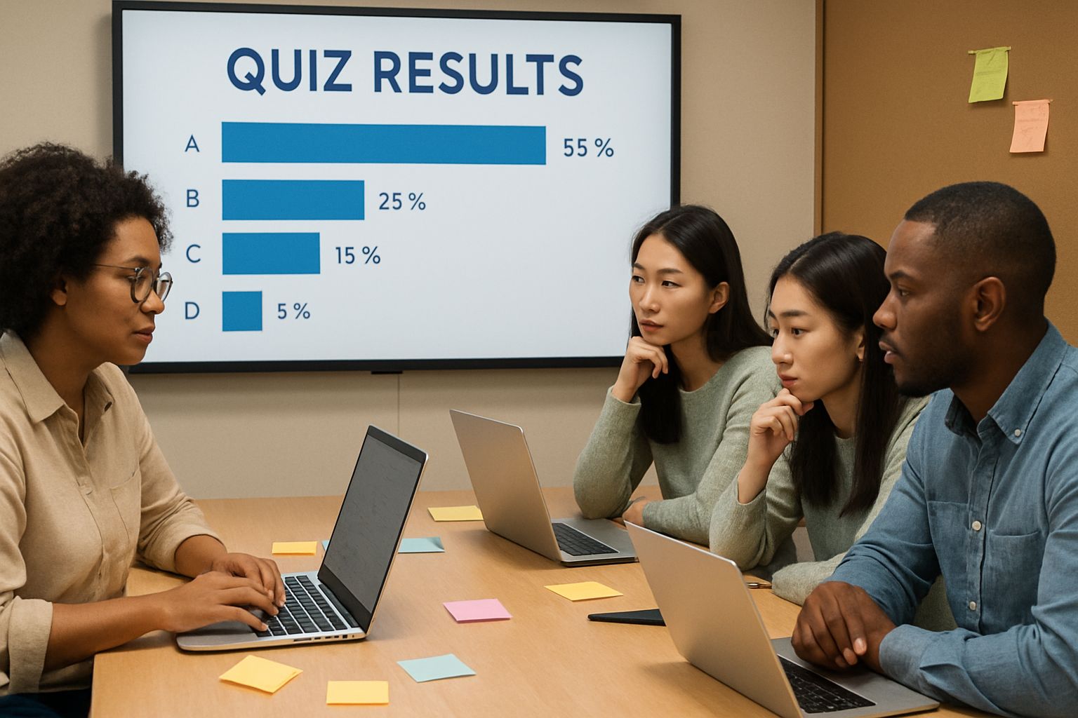 Team analyzes digital transformation assessment results together in a conference room.