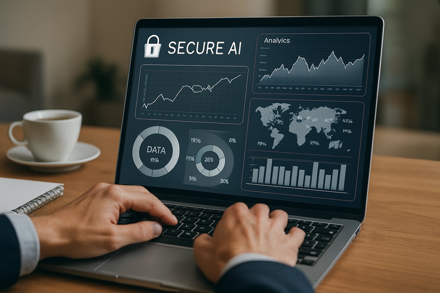 Employee analyzing agentic ai performance on secure digital dashboard interface.
