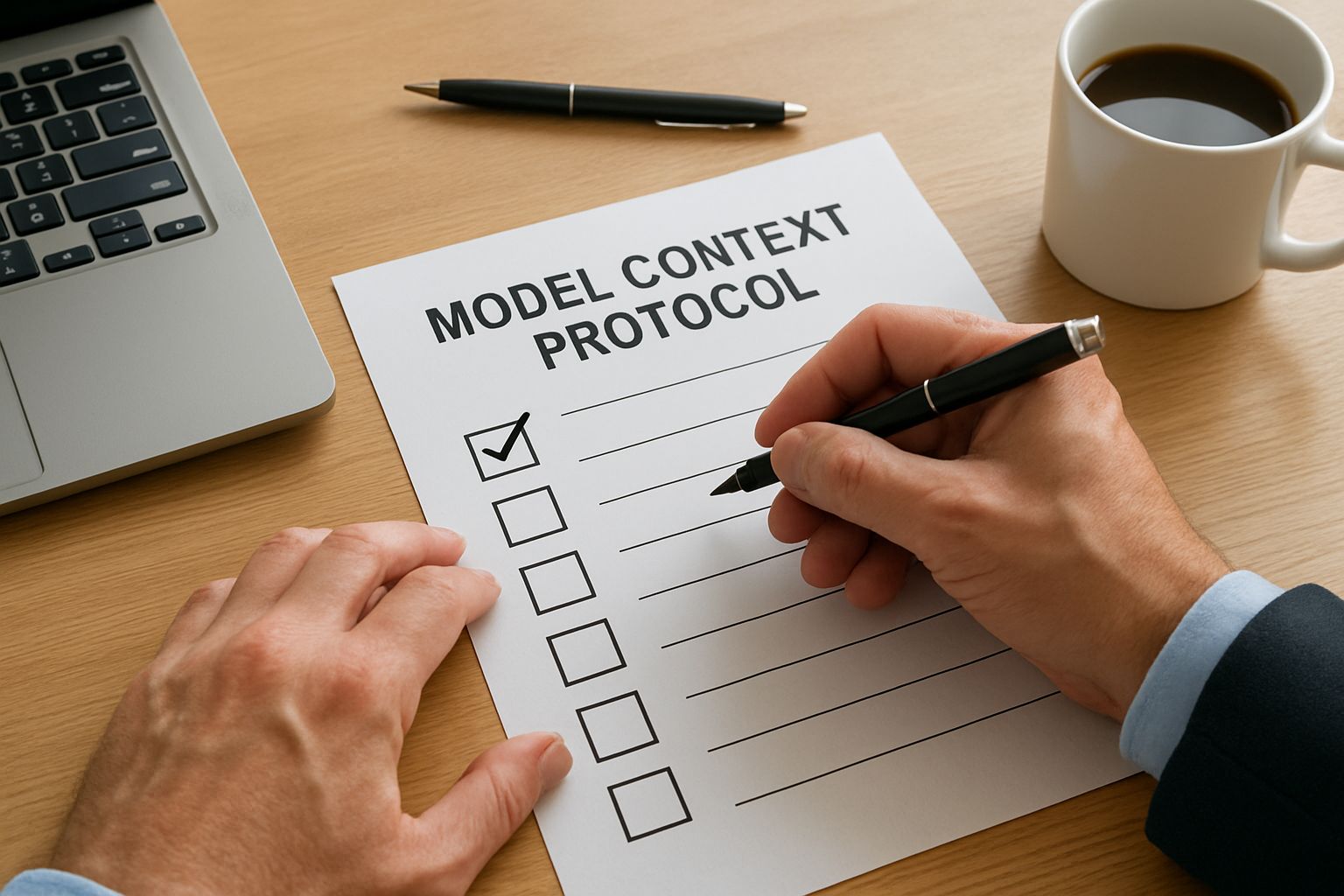 Business leader checks Model Context Protocol readiness items on a checklist.