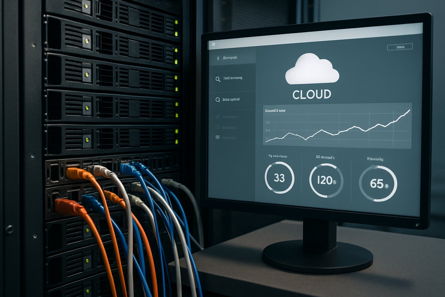 Hybrid AI infrastructure includes server racks and cloud dashboard.